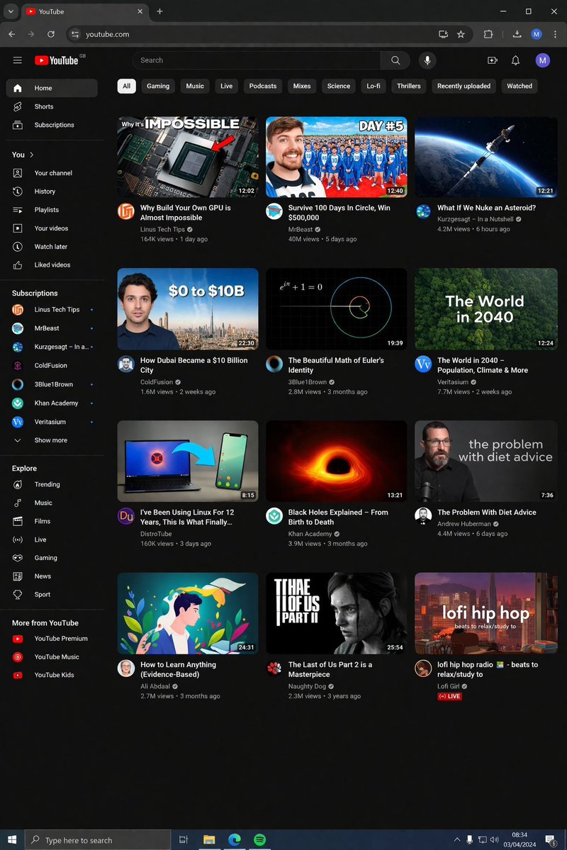 YouTube深色模式桌面端UI原型