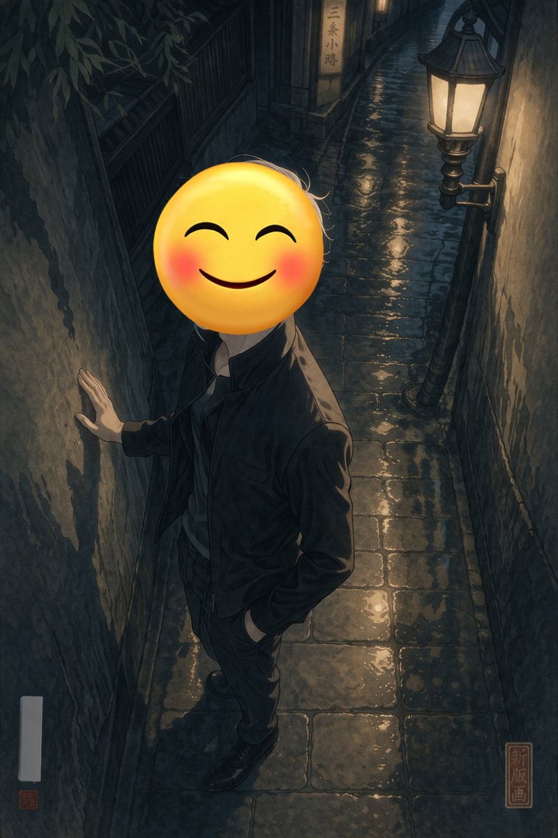 雨夜巷弄中的表情包人物