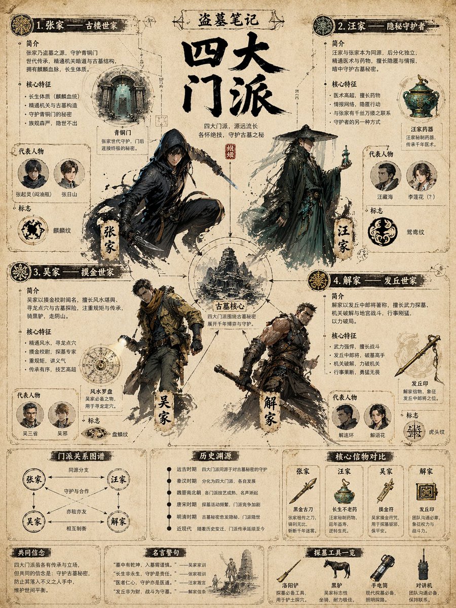 复古门派信息图海报