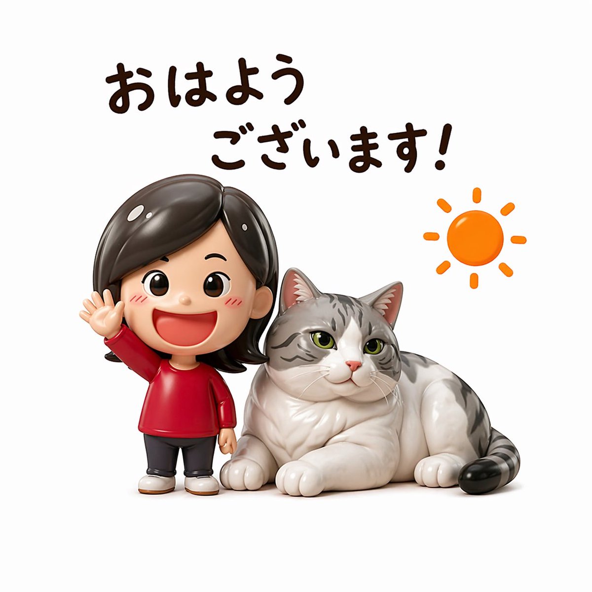 可愛い朝の挨拶フィギュアステッカー