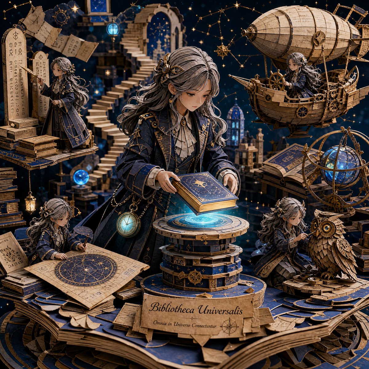 漫画/故事板 - 3D纸艺宇宙图书馆模型