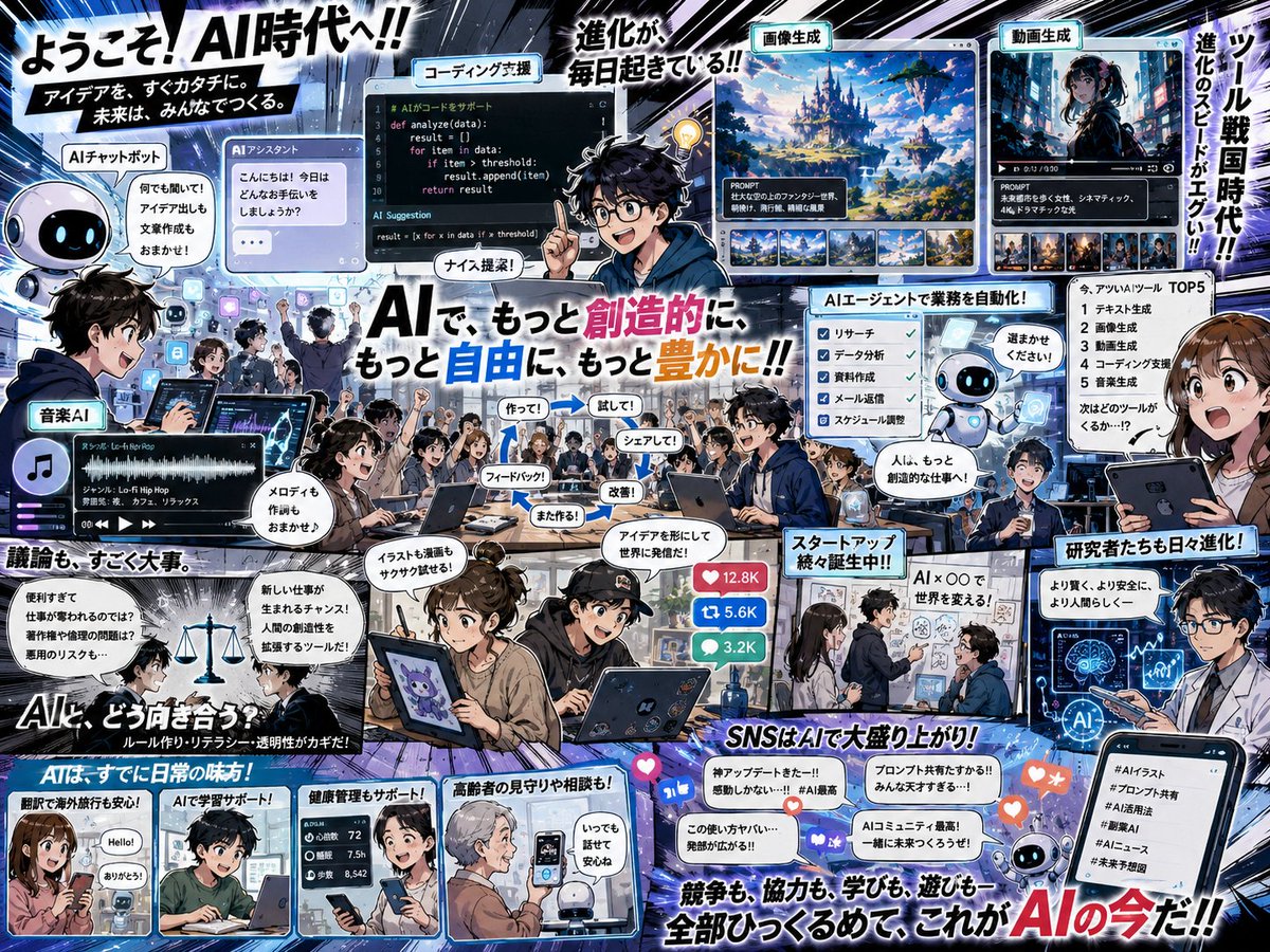 インフォグラフィック / 教育ビジュアル - 密集アニメAI時代のポスター
